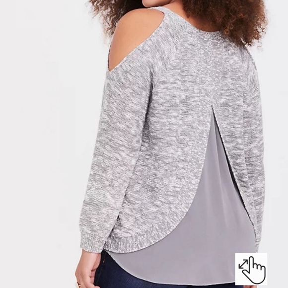 Torrid Marled Cold Shoulder Sweater Grey Size 2 - Picture 2 of 11